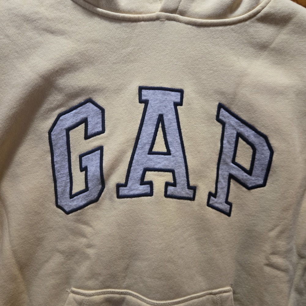 Gap Kids Arch Logo Hoodie Pale Yellow Fleece Pullover Sweatshirt Size L 10-11 - Picture 2 of 5